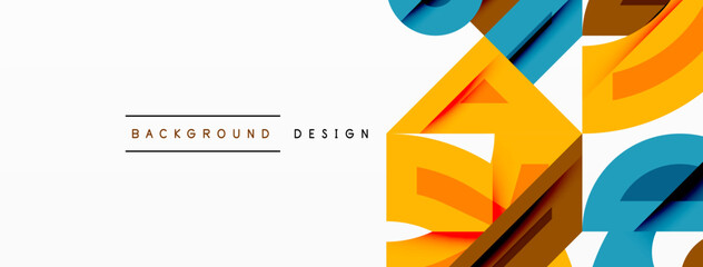 Wall Mural - Abstract geometric background with shapes, featuring circular and rounded elements. Bold contrast, smooth gradients, dynamic composition, futuristic style