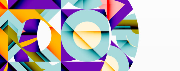 Aufkleber - Abstract geometric composition with interlocking circular and angular shapes, featuring smooth gradients and sharp contrasts on a white background