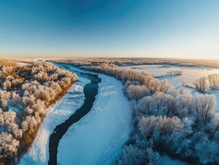 Wall Mural - river in snowy forest
