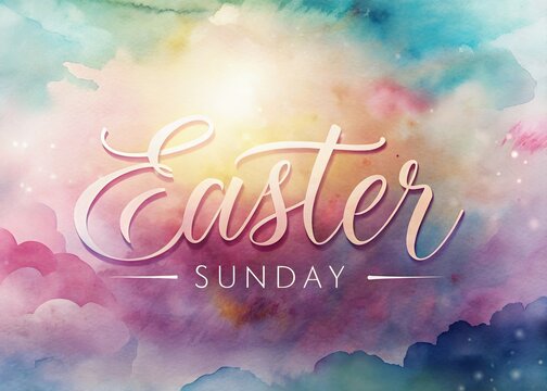 Happy Easter Sunday Poster, Artwork Easter Bunnies with a Big Easter Egg, Ringing a Gold Bell, Easter Greetings with Sunbeam