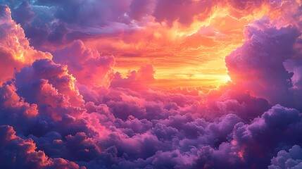 Wall Mural - stunning sunset painted with vibrant clouds illuminating the sky in an array of orange, pink, and pu