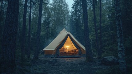 Wall Mural - tent in forest night