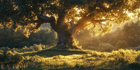 Wall Mural - Tree branches illuminated by sunlight