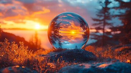 Wall Mural - breathtaking sunset over the horizon with vibrant colors and majestic clouds creating a serene eveni