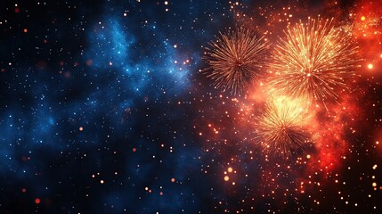 fireworks exploding in a night sky, space-like background