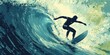 © NpicArt - A Surfer Rides a Large Wave on a Sunny Blue Ocean