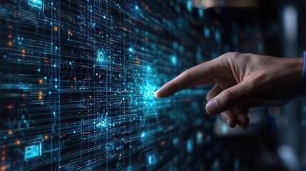 Poster - Businessman interacting with digital data interface