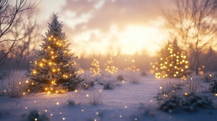 Wall Mural - christmas tree in snowy field