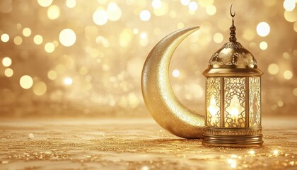 Poster - Golden Lantern and Crescent Moon Festive Background