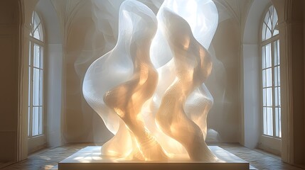 Fototapete - Striking large white sculpture standing elegantly in a contemporary room with minimalist design elements