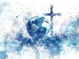 Wall Mural - blue earth with cross