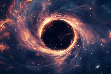 Wall Mural - black hole with a bright orange center. The hole is surrounded by a bright orange glow. Concept of mystery and awe, as the black hole is a natural phenomenon that is difficult to comprehend