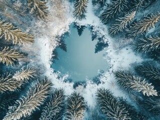 Wall Mural - blue lake with snowy trees