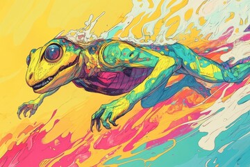 Wall Mural - a brightly colored frog depicted in an abstract artistic style