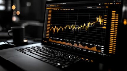 Poster - Laptop displaying stock chart at home office