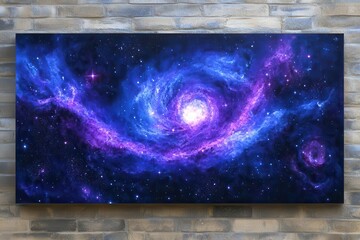 Wall Mural - expansive cosmic vista with swirling galaxies and brilliant stars scattered across a deep indigo sky, creating a majestic celestial panorama with subtle nebula clouds in vibrant purples and blues