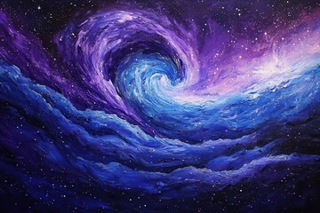 Wall Mural - expansive cosmic vista with swirling galaxies and brilliant stars scattered across a deep indigo sky, creating a majestic celestial panorama with subtle nebula clouds in vibrant purples and blues