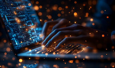Poster - Night coding session, hands on laptop