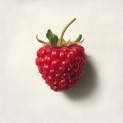 Poster - Raspberry with soft velvety drupelets on a simple background showcasing its vibrant red color and natural shine