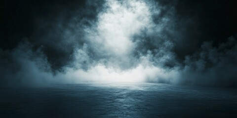 Wall Mural - Dark background, fog, and smoke in the center of an empty stage, cinematic lighting