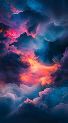 Wall Mural - Dark navy blue skies erupting into an explosion of fuchsia pink brilliance with delicate swirling clouds