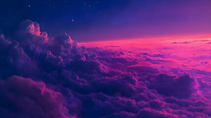dark stormy blue fading into dazzling magenta hues with cosmic energy illuminating the horizon of in