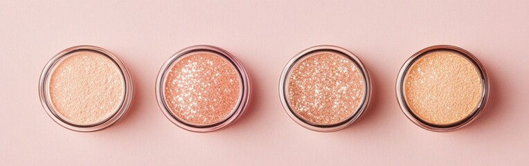 Poster - Various sparkling powders in peach and rose-gold colors displayed on a soft pink surface