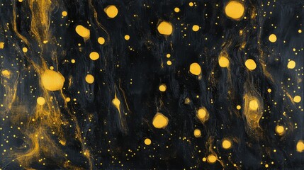 Aufkleber - Warm yellow and sunny gold sparkles against a dark background create a mesmerizing cosmic effect in art