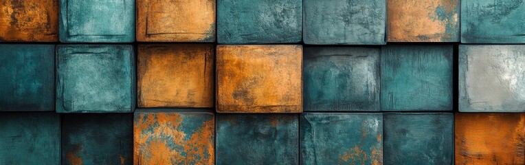 Aufkleber - Pencil strokes create a textured pattern in amber and teal hues, illustrating depth and contrast in a modern art piece