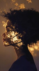 Aufkleber - Surreal glowing woman with intertwined nature at sunset in a mystical atmosphere