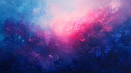 intense ultramarine blue blending into glowing fuchsia with a surreal misty dreamscape hovering bene