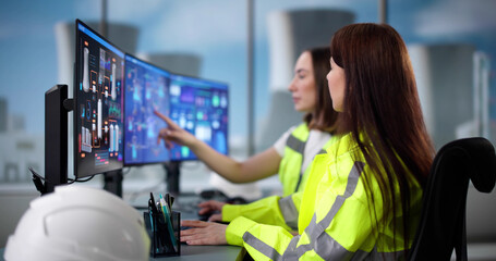 Poster - Woman Engineer Monitors Power Plant