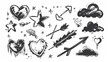 © Gank - Hand - Drawn Doodle Sketch Style Vector Illustration: Arrow, Star, Heart, Circle, Cloud, Speech Bubble, and Grunge Element Set