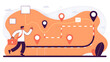 © Bi - roadmap project milestone or business journey achievement workflow or process timeline to success step planning or progress concept businessman run on milestone location pin on business roadmap.