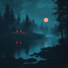  Nocturnal Lake House Serenity: A Mystical Night in the Woods