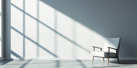 Poster - minimalistic room with single armchair and soft shadows on wall