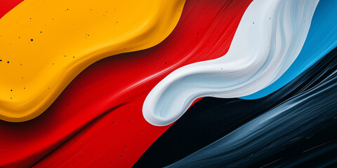 Fototapete - Abstract art with vibrant flowing colors including red, yellow, blue, and black