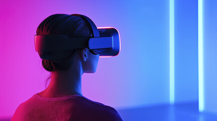 Poster - Immersed in virtual reality, person experiences vibrant colors and technology