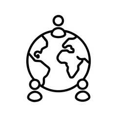 Poster - Globe with people, symbol of global connection, minimalist design, black outline on clear background