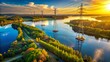 © Sirinporn - Aerial View: High-Voltage Power Lines Beside Serene Lake