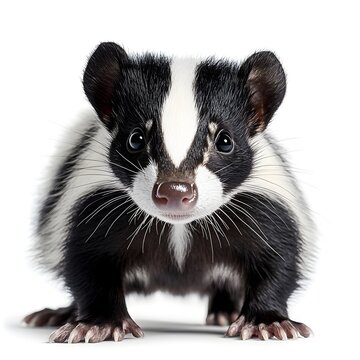  illustration black and white graphic of a skunk on white