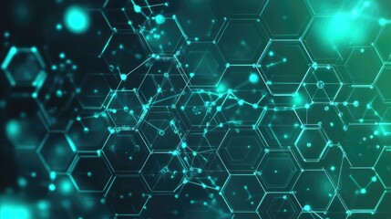 Fototapete - Abstract Network Hexagon Pattern, Teal Digital Connections