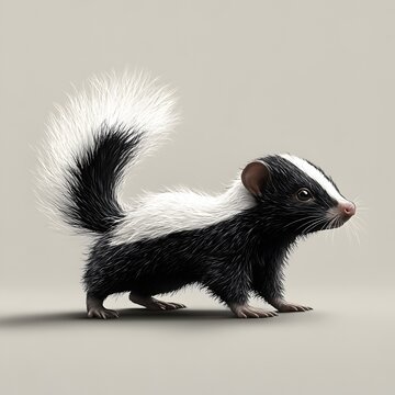 illustration black and white graphic of a skunk on white