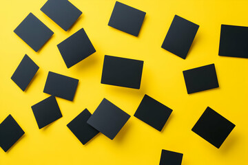 Poster - abstract background of black squares on yellow, modern geometric design for tech, business presentat