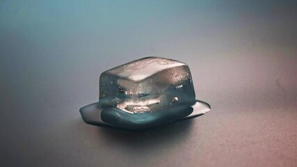 Wall Mural - ice cube melting on blue black surface timelapse