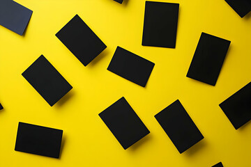 Poster - bold geometric composition with black rectangles on a vibrant yellow background, minimalist arrangem