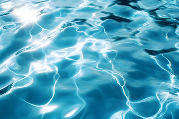 Poster - Captivating Water Surface Reflection, Abstract Blue Liquid Texture with Sunlight Ripples, Gentle Waves and Sparkling Highlights for a Serene and Refreshing Visual Experience