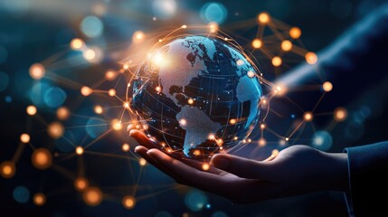Poster - Global Network Connectivity, A Hand Holding the Illuminated World