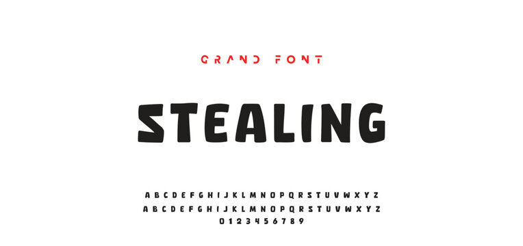 Children's bright cartoon font. ABC letters and numbers are painted creatively. Bright shiny alphabet. Cut out of paper. For birthday cards, banners, and posters. Vector