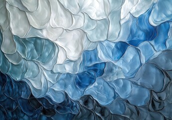 Poster - Abstract Ocean Waves in Shades of Blue and White with Soft Flowing Textures Representing Calm and Serenity of Nature